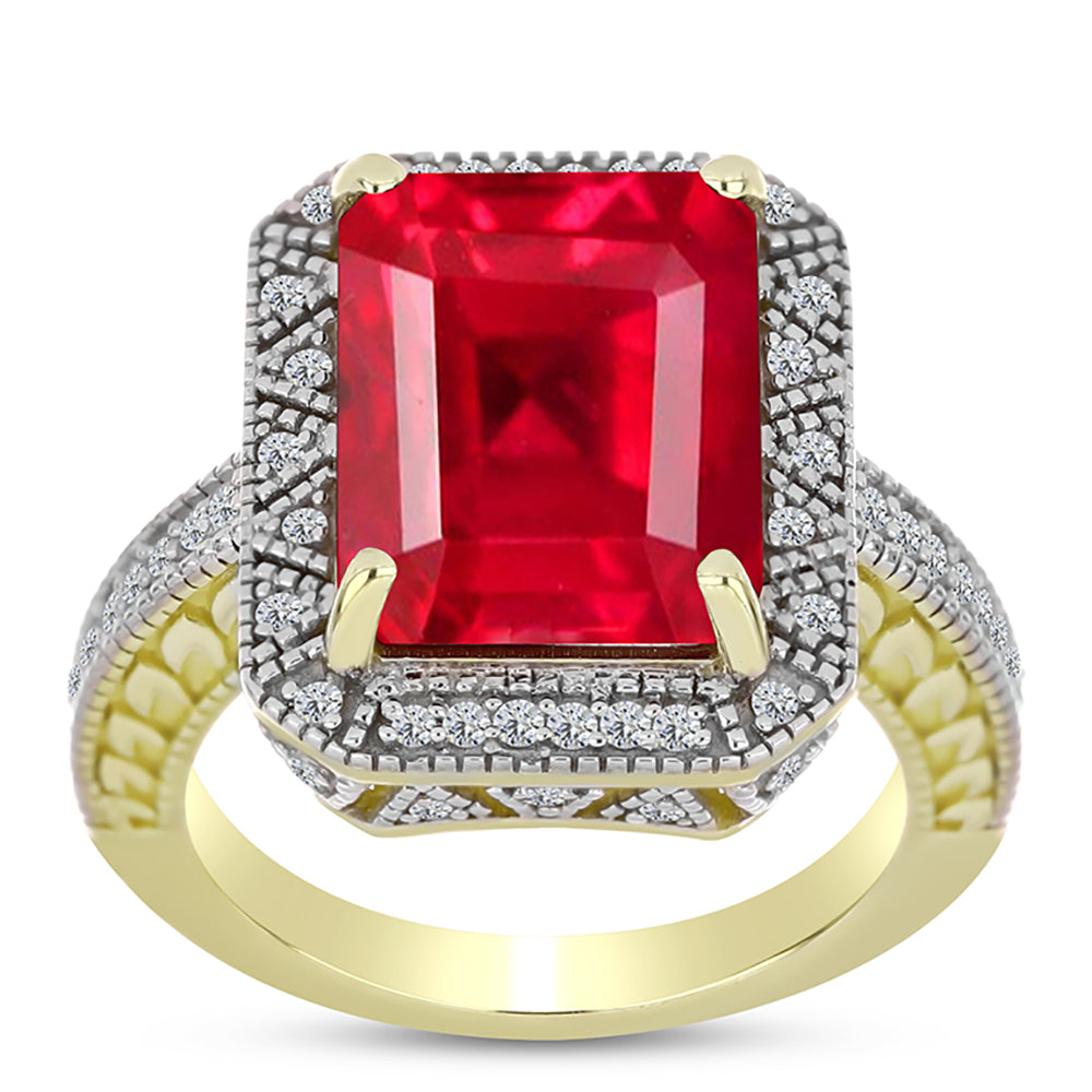 Inel din Argint 925 Placat cu Aur ( 6.78 grame ) cu Agat Roșu și Topaz Alb 7.12 Carate 3 