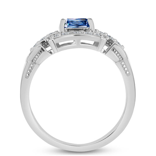 Inel din Argint 925 ( 4.34 grame ) cu Moissanite Albastru Oceanic și Topaz Alb 2.19 Carate