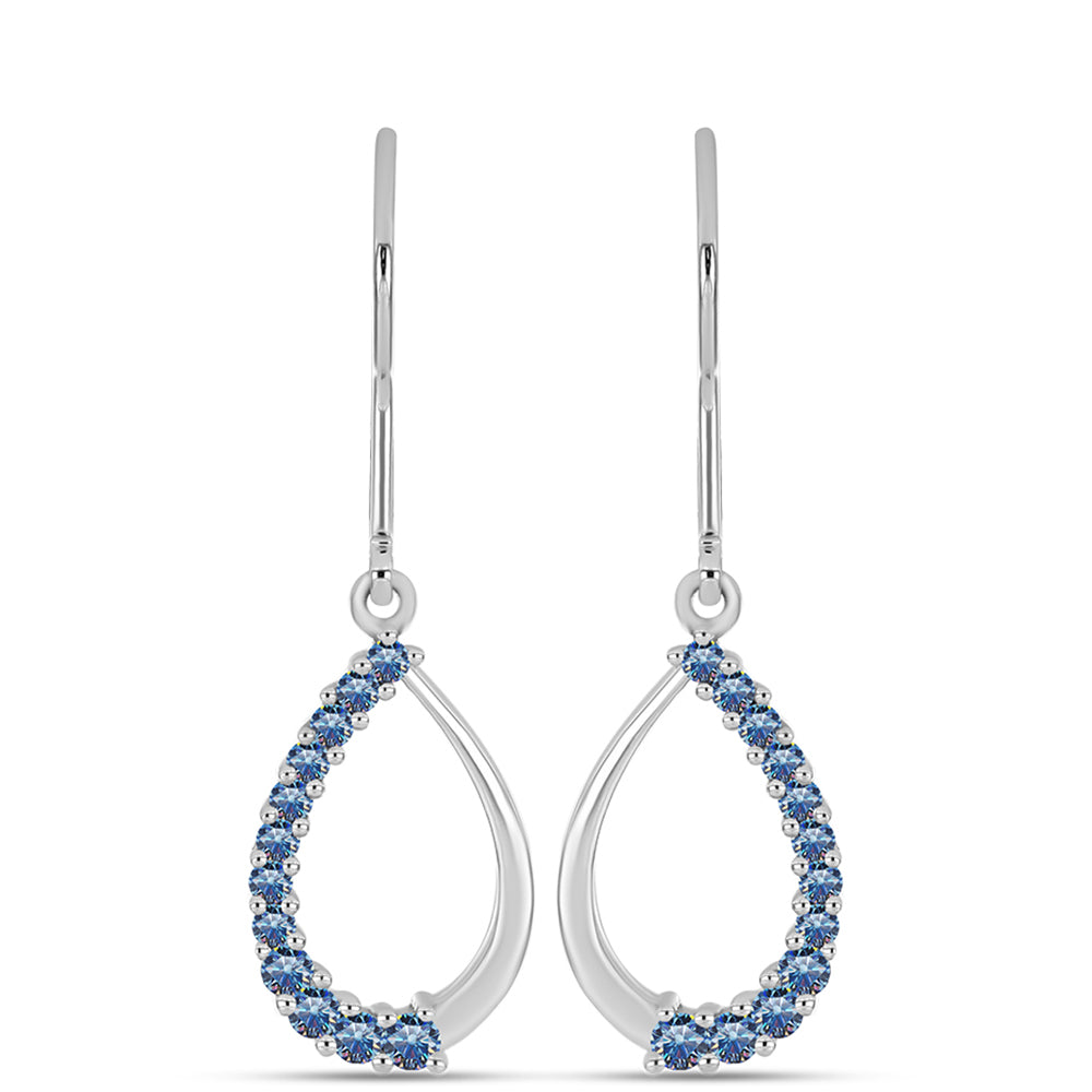 Cercei din Argint 925 ( 2.54 grame ) cu Moissanite Albastru Oceanic 0.46 Carate 1 