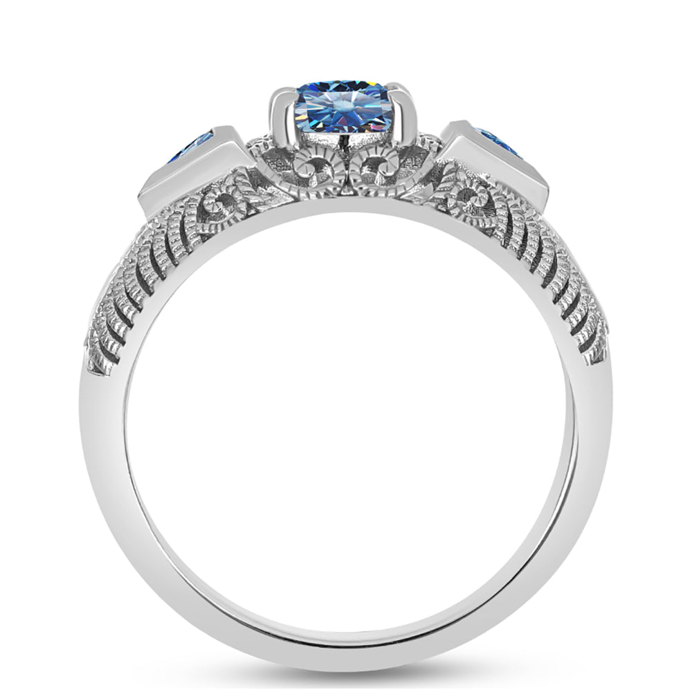 Inel din Argint 925 ( 3.02 grame ) cu Moissanite Albastru Oceanic 1.02 Carate 2 