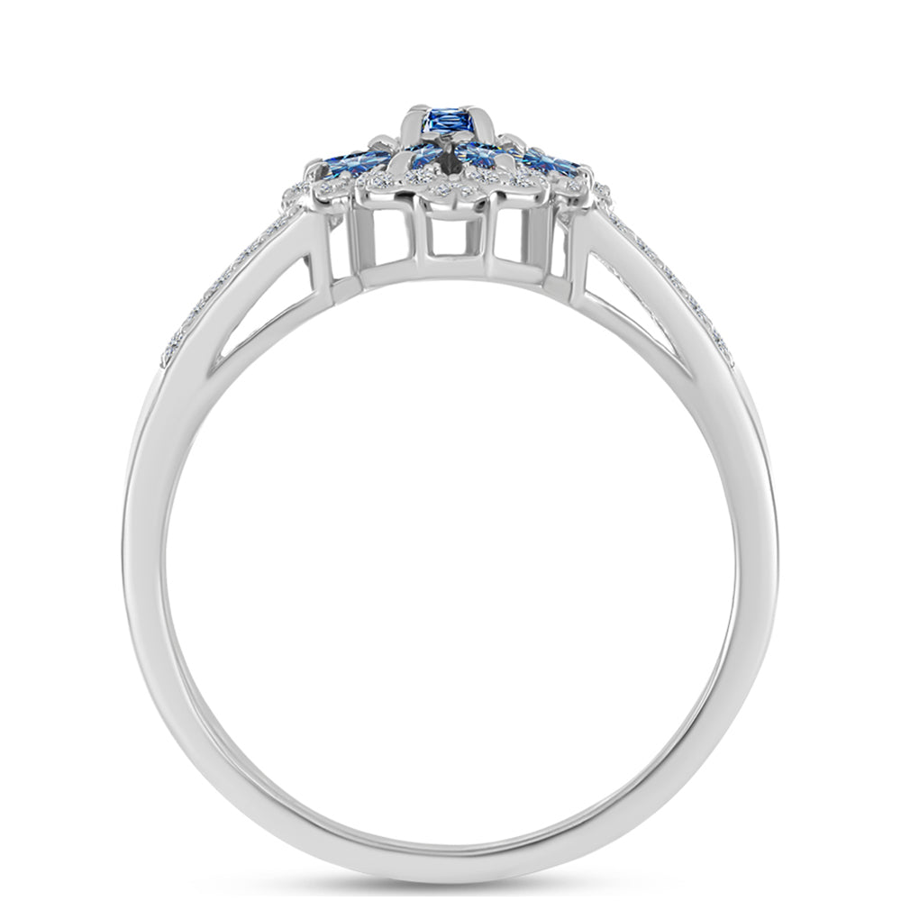 Inel din Argint 925 ( 3.54 grame ) cu Moissanite Albastru Oceanic și Topaz Alb 0.73 Carate 2 