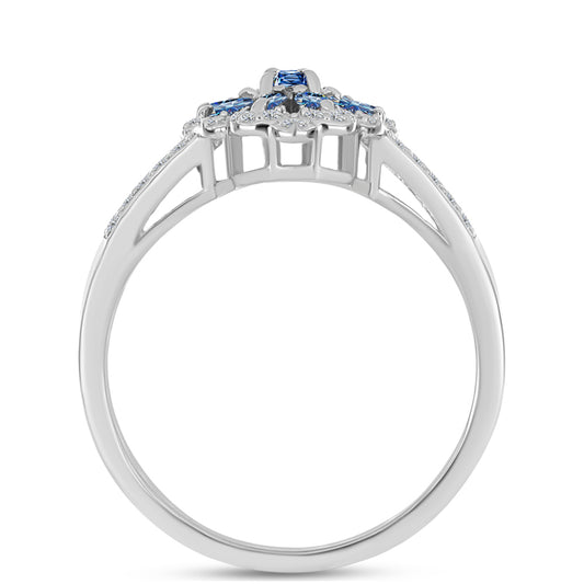 Inel din Argint 925 ( 3.54 grame ) cu Moissanite Albastru Oceanic și Topaz Alb 0.73 Carate