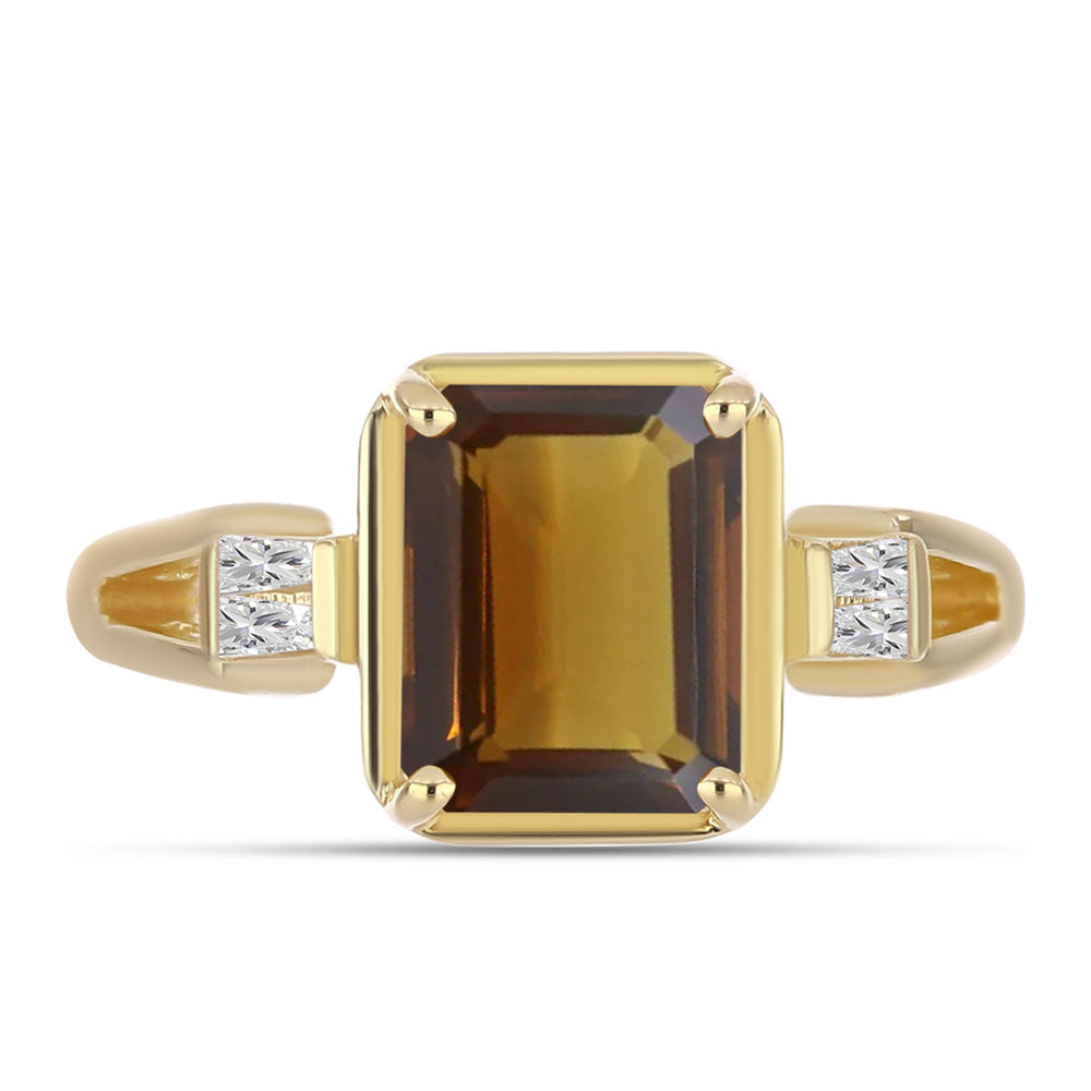 Inel din Argint 925 Placat cu Aur ( 3.92 grame ) cu Cuarț Coniac și Zircon Alb 2.89 Carate 1 
