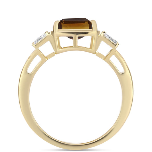 Inel din Argint 925 Placat cu Aur ( 3.92 grame ) cu Cuarț Coniac și Zircon Alb 2.89 Carate