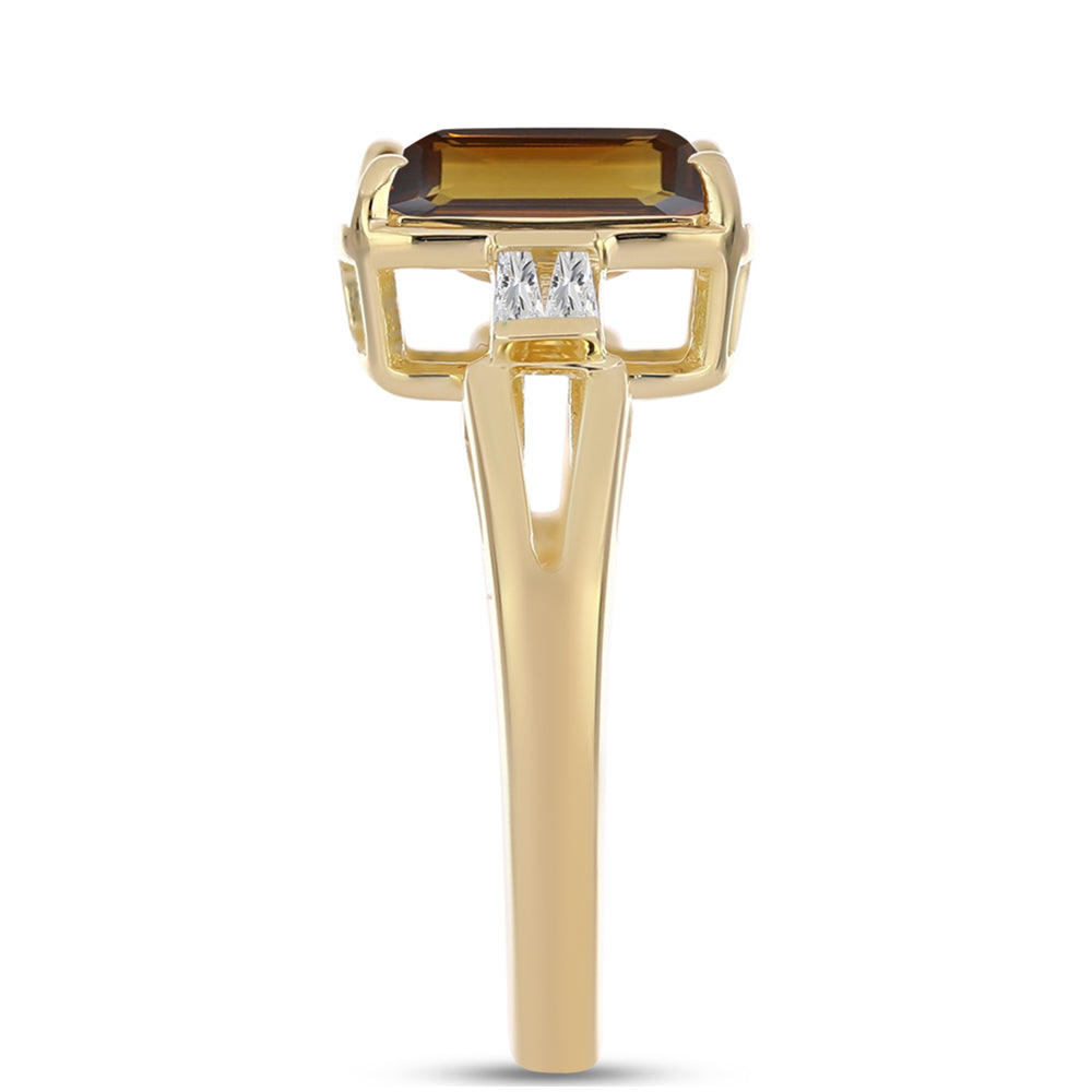 Inel din Argint 925 Placat cu Aur ( 3.92 grame ) cu Cuarț Coniac și Zircon Alb 2.89 Carate 4 