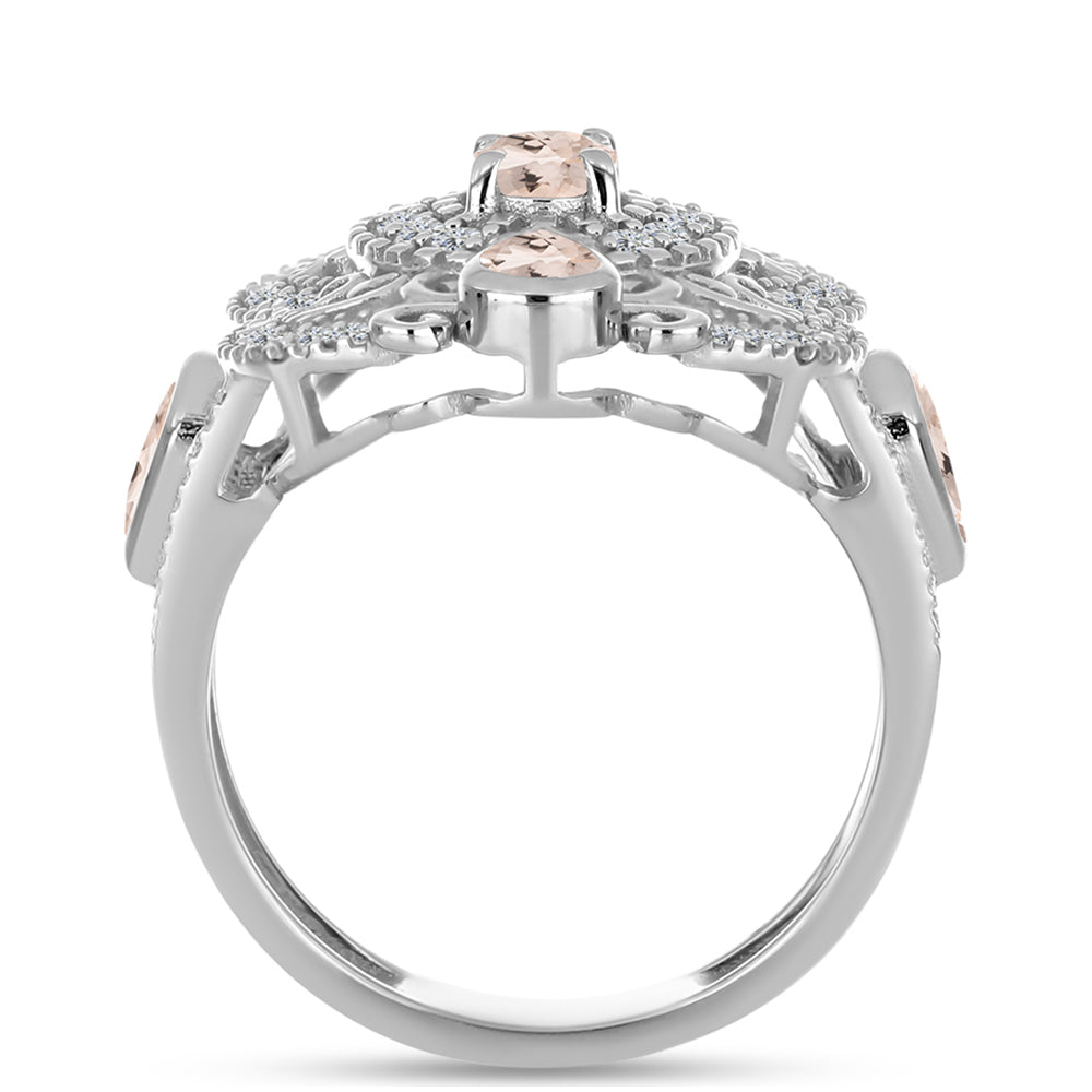 Inel din Argint 925 ( 5.31 grame ) cu Morganit Gozareh și Topaz Alb 1.77 Carate