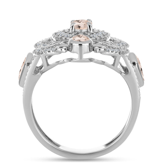 Inel din Argint 925 ( 5.31 grame ) cu Morganit Gozareh și Topaz Alb 1.77 Carate