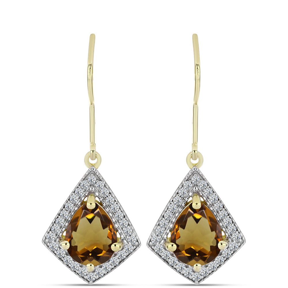 Cercei din Argint 925 Placat cu Aur ( 3.45 grame ) cu Cuarț Coniac și Topaz Alb 3.3 Carate
