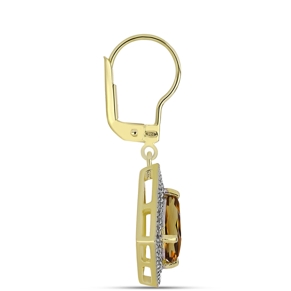 Cercei din Argint 925 Placat cu Aur ( 3.45 grame ) cu Cuarț Coniac și Topaz Alb 3.3 Carate 2 