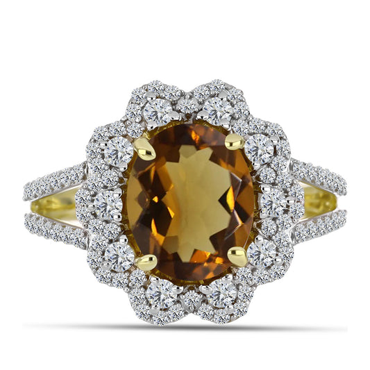 Inel din Argint 925 Placat cu Aur ( 2.96 grame ) cu Cuarț Coniac și Topaz Alb 3.22 Carate