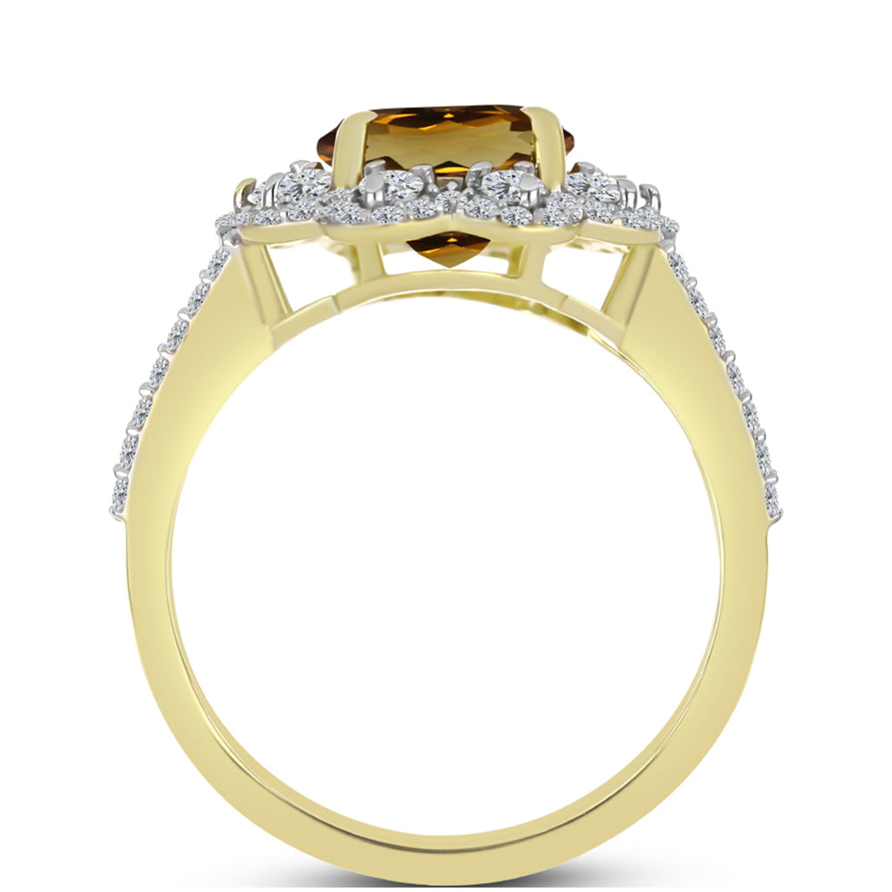 Inel din Argint 925 Placat cu Aur ( 2.96 grame ) cu Cuarț Coniac și Topaz Alb 3.22 Carate 2 