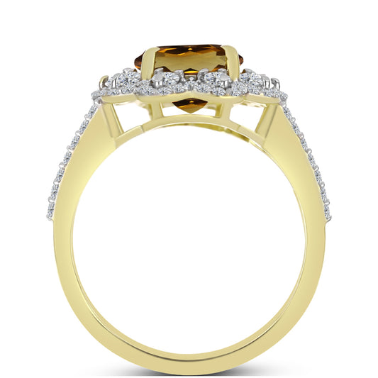 Inel din Argint 925 Placat cu Aur ( 2.96 grame ) cu Cuarț Coniac și Topaz Alb 3.22 Carate