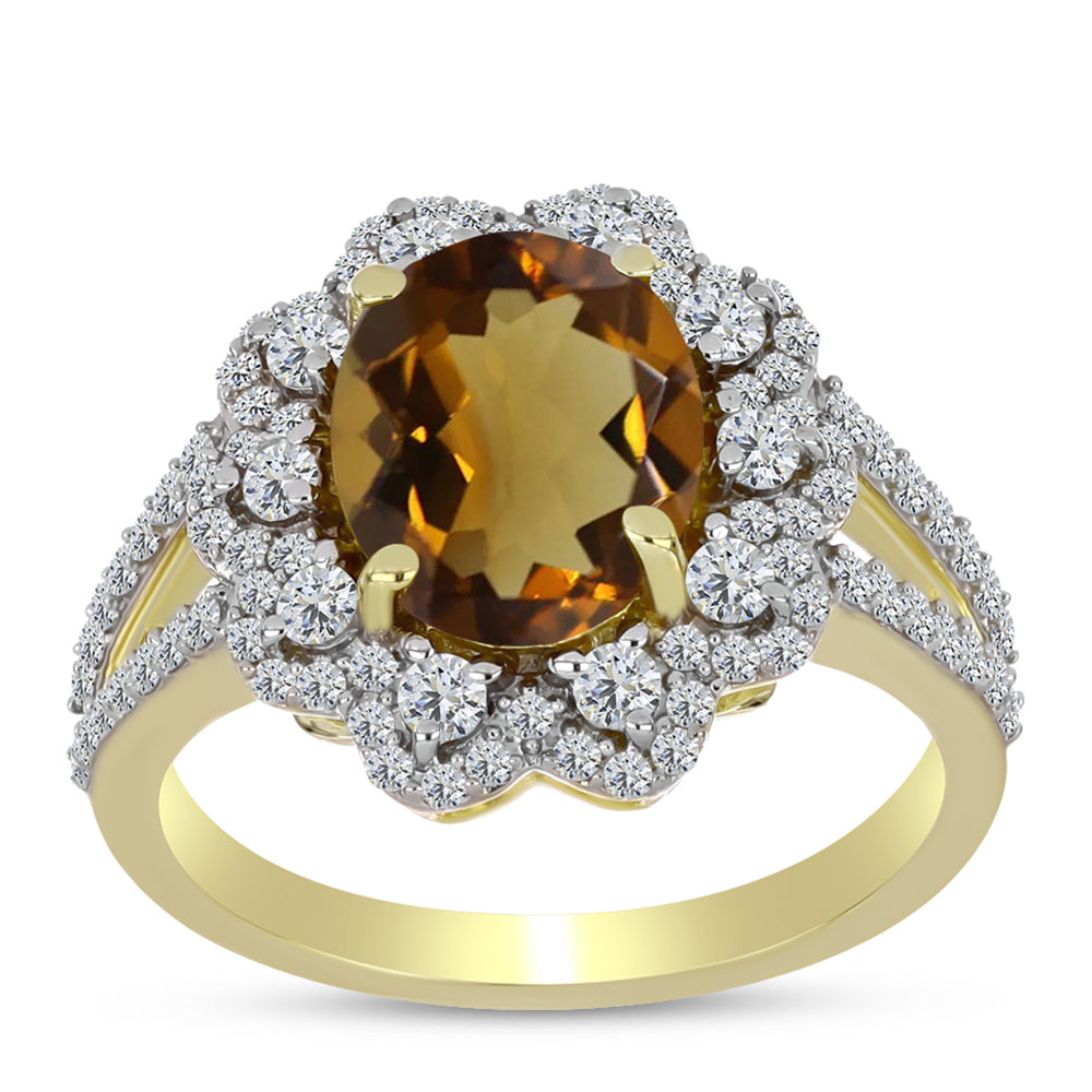 Inel din Argint 925 Placat cu Aur ( 2.96 grame ) cu Cuarț Coniac și Topaz Alb 3.22 Carate 3 