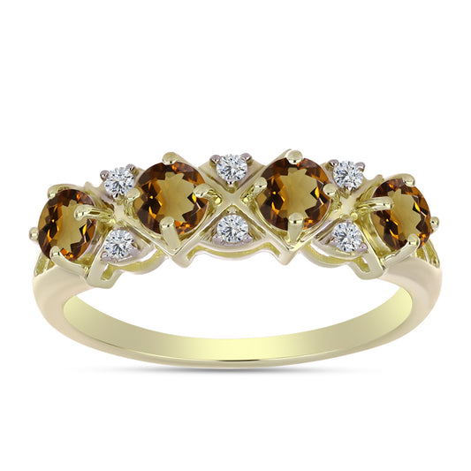 Inel din Argint 925 Placat cu Aur ( 2.31 grame ) cu Cuarț Coniac și Topaz Alb 1.1 Carate