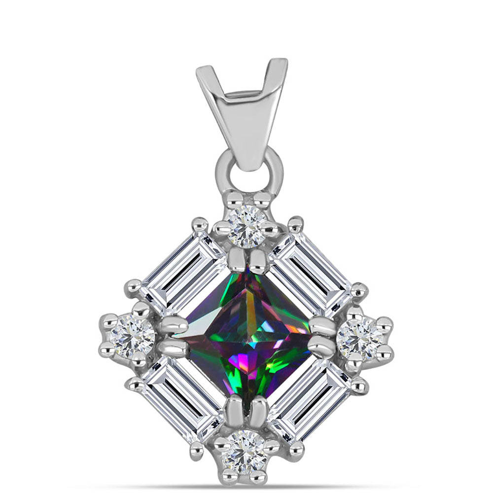 Pandantiv din Argint 925 ( 1.15 grame ) cu Cuarț Mistic Verde Brazilian și Topaz Alb 1.2 Carate