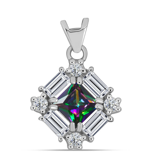 Pandantiv din Argint 925 ( 1.15 grame ) cu Cuarț Mistic Verde Brazilian și Topaz Alb 1.2 Carate