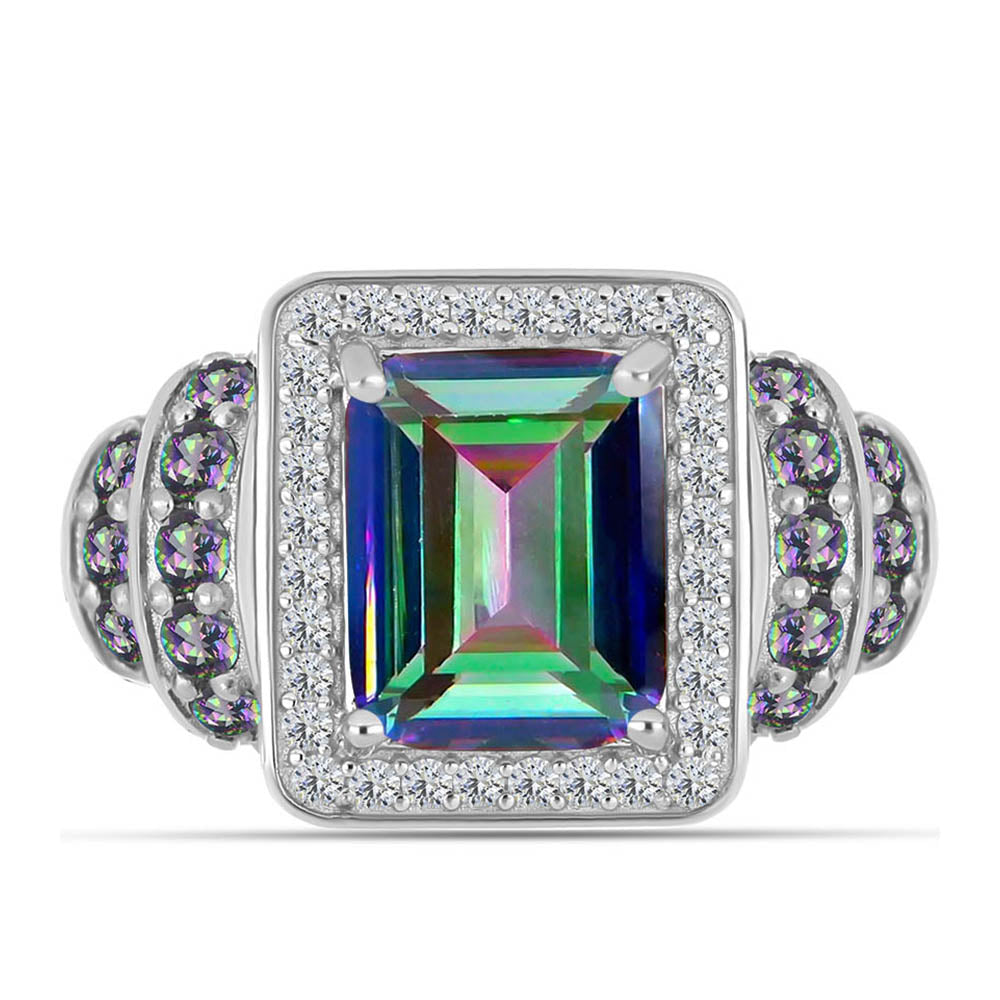Inel din Argint 925 ( 4.55 grame ) cu Cuarț Mistic Verde Brazilian și Topaz Alb 3.73 Carate 1 