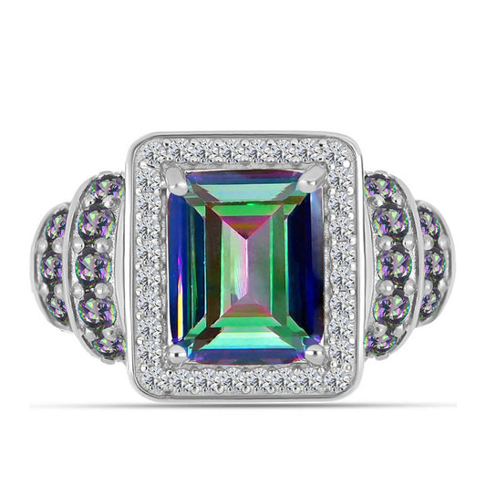 Inel din Argint 925 ( 4.55 grame ) cu Cuarț Mistic Verde Brazilian și Topaz Alb 3.73 Carate