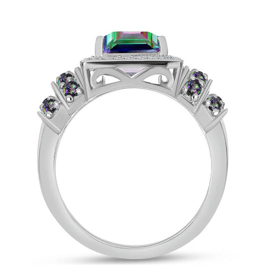 Inel din Argint 925 ( 4.55 grame ) cu Cuarț Mistic Verde Brazilian și Topaz Alb 3.73 Carate