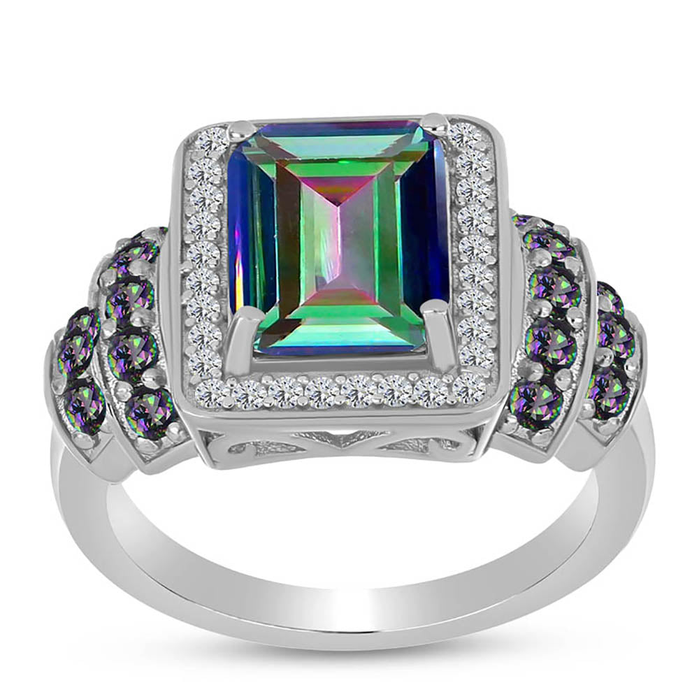 Inel din Argint 925 ( 4.55 grame ) cu Cuarț Mistic Verde Brazilian și Topaz Alb 3.73 Carate