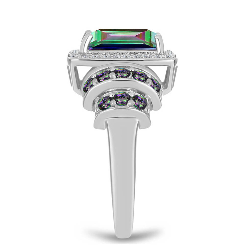 Inel din Argint 925 ( 4.55 grame ) cu Cuarț Mistic Verde Brazilian și Topaz Alb 3.73 Carate