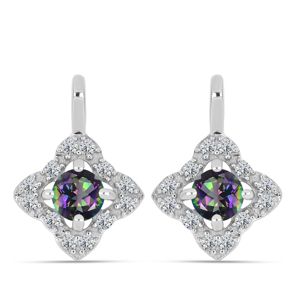 Cercei din Argint 925 ( 3.41 grame ) cu Cuarț Mistic Verde Brazilian și Topaz Alb 1.35 Carate