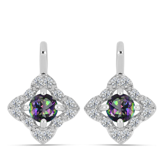 Cercei din Argint 925 ( 3.41 grame ) cu Cuarț Mistic Verde Brazilian și Topaz Alb 1.35 Carate