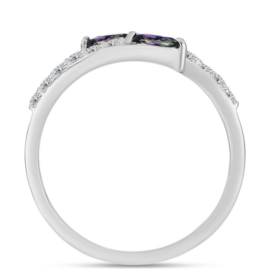 Inel din Argint 925 ( 1.7 grame ) cu Cuarț Mistic Verde Brazilian și Topaz Alb 0.59 Carate