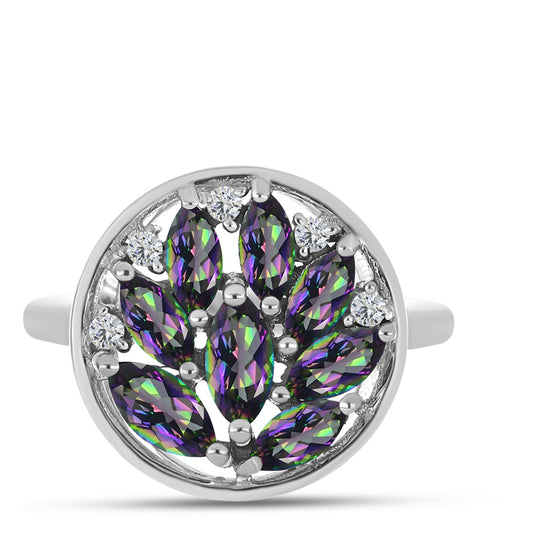 Inel din Argint 925 ( 3.46 grame ) cu Cuarț Mistic Verde Brazilian și Topaz Alb 1.21 Carate