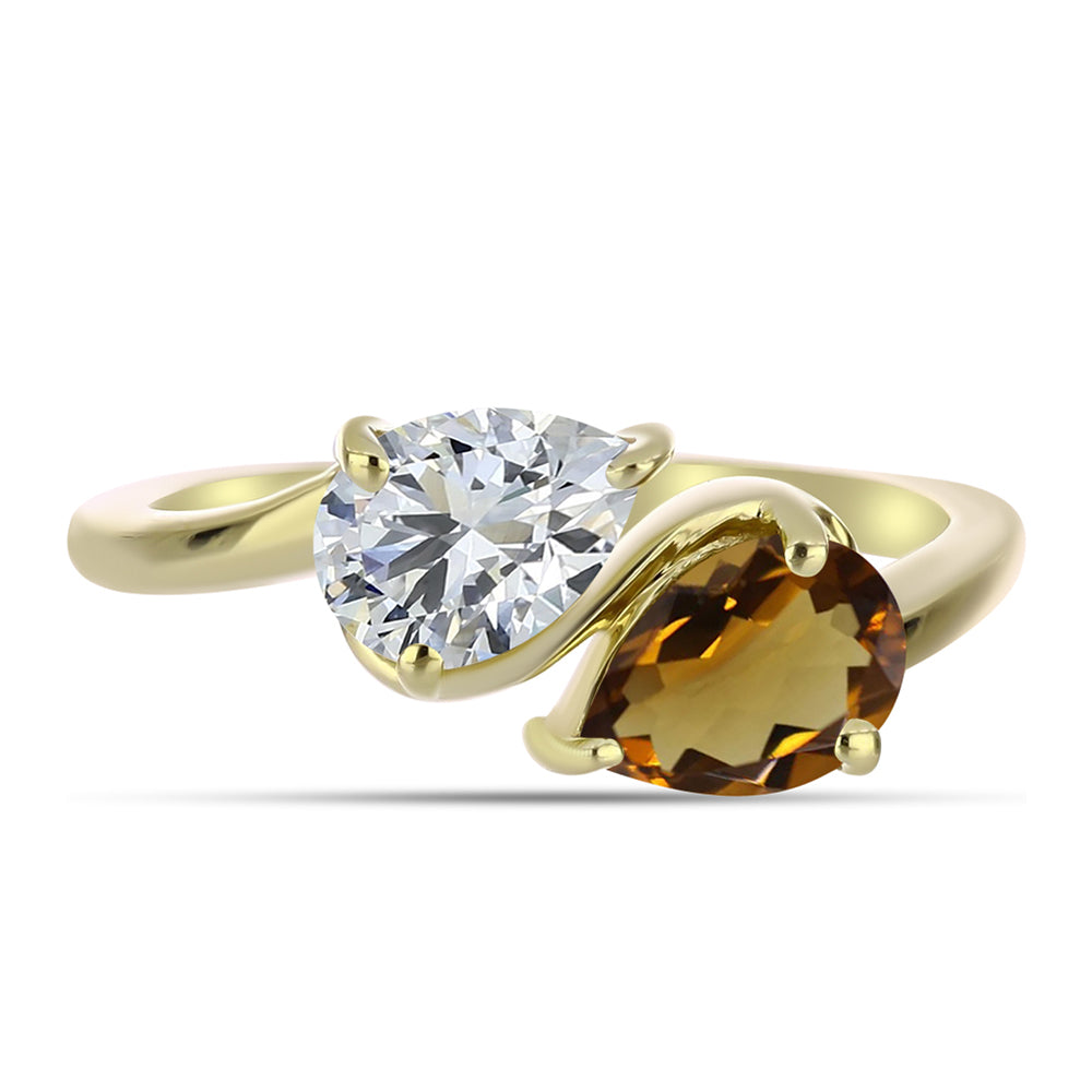 Inel din Argint 925 Placat cu Aur ( 2.26 grame ) cu Cuarț Coniac și Topaz Alb 1.46 Carate 1 