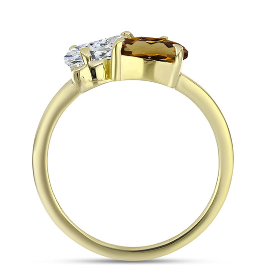 Inel din Argint 925 Placat cu Aur ( 2.26 grame ) cu Cuarț Coniac și Topaz Alb 1.46 Carate