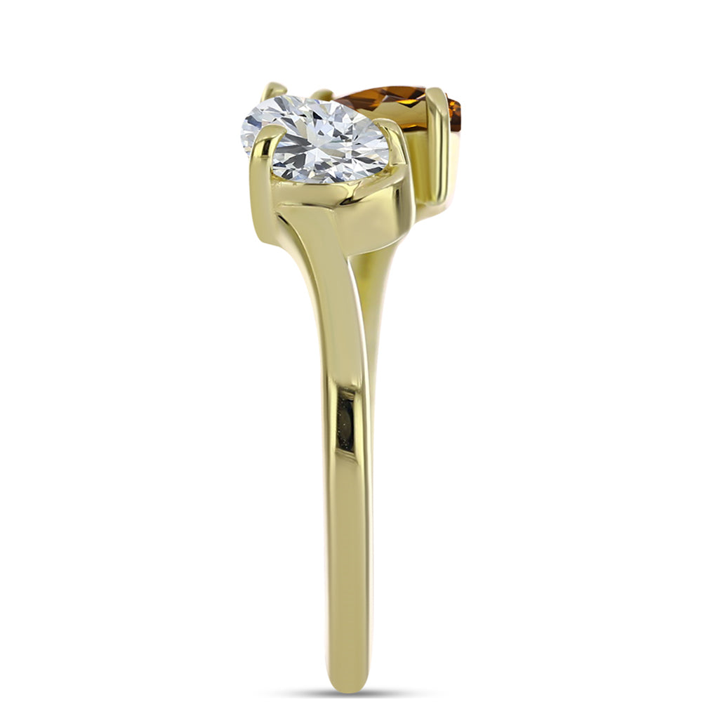Inel din Argint 925 Placat cu Aur ( 2.26 grame ) cu Cuarț Coniac și Topaz Alb 1.46 Carate 4 