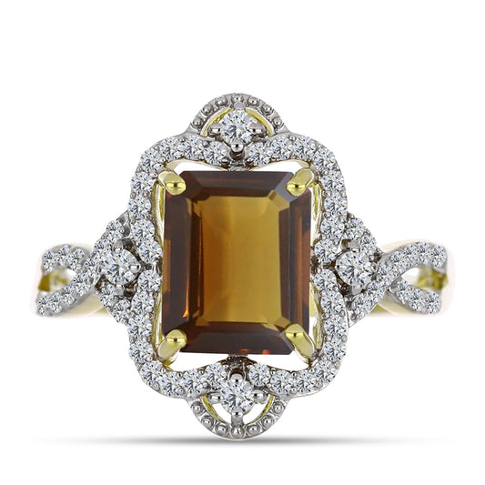 Inel din Argint 925 Placat cu Aur ( 3.54 grame ) cu Cuarț Coniac și Topaz Alb 3.29 Carate