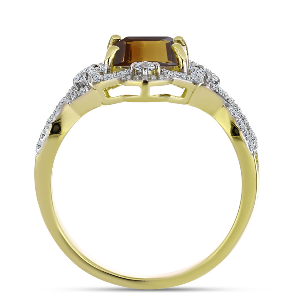 Inel din Argint 925 Placat cu Aur ( 3.54 grame ) cu Cuarț Coniac și Topaz Alb 3.29 Carate 2 