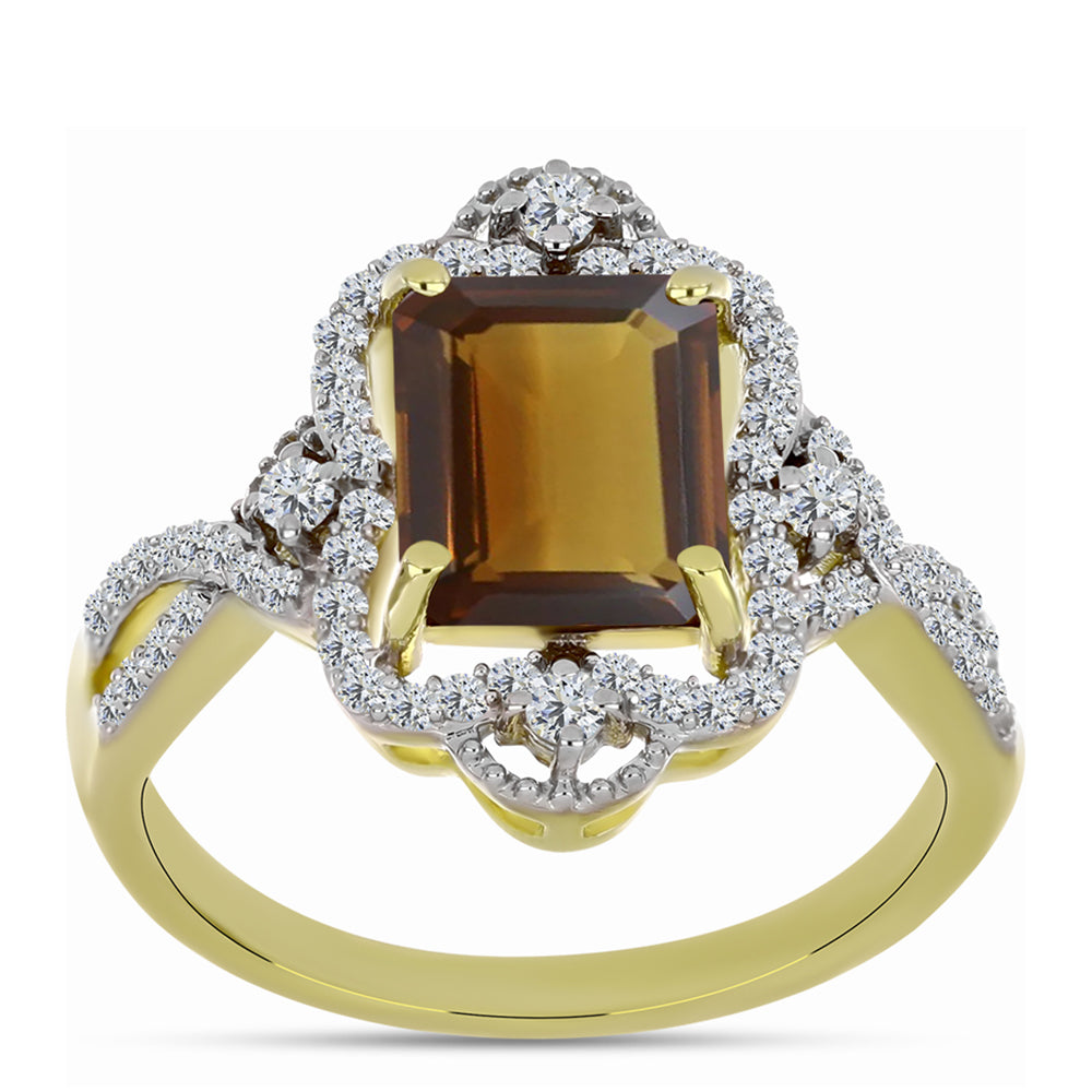 Inel din Argint 925 Placat cu Aur ( 3.54 grame ) cu Cuarț Coniac și Topaz Alb 3.29 Carate 3 