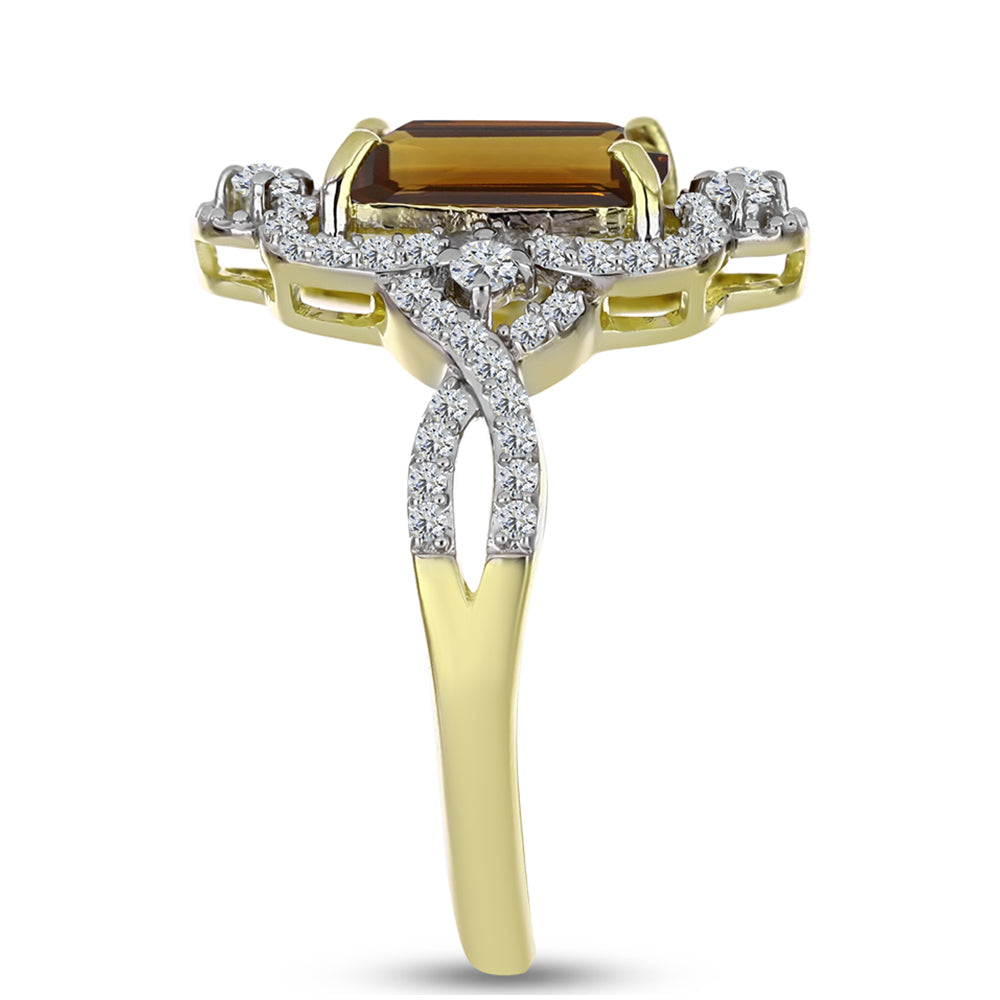 Inel din Argint 925 Placat cu Aur ( 3.54 grame ) cu Cuarț Coniac și Topaz Alb 3.29 Carate 4 