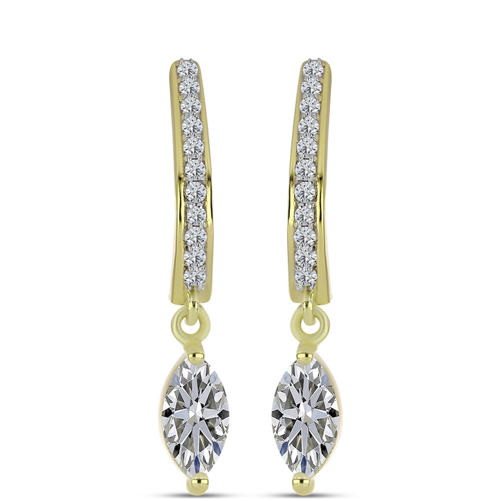Cercei din Argint 925 Placat cu Aur ( 2.96 grame ) cu Diamant Certificat cultivat în laborator și Topaz Alb 1.12 Carate
