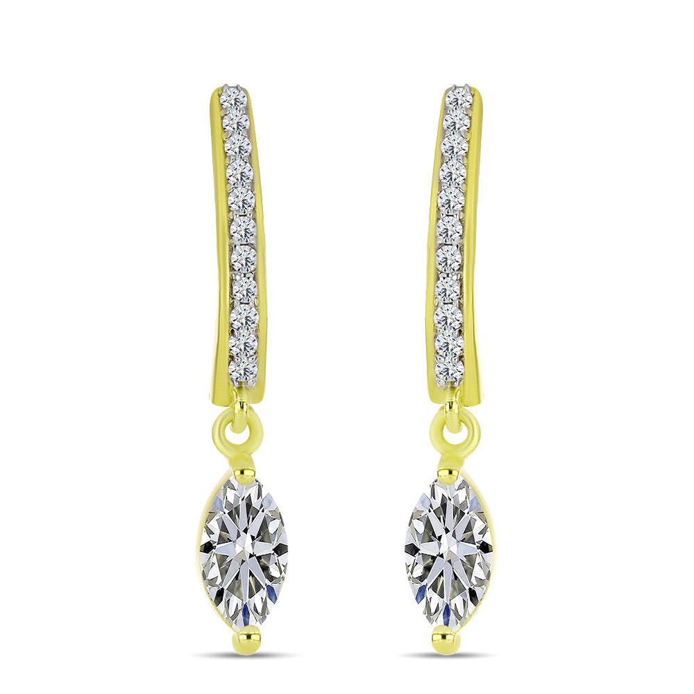 Cercei din Argint 925 Placat cu Aur ( 2.96 grame ) cu Diamant Certificat cultivat în laborator și Topaz Alb 1.12 Carate 3 