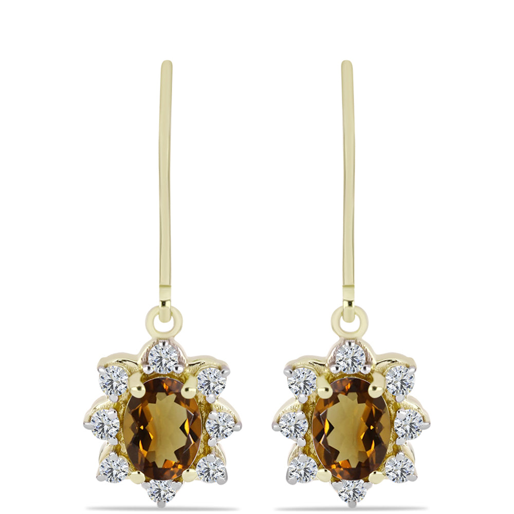 Cercei din Argint 925 Placat cu Aur ( 2.18 grame ) cu Cuarț Coniac și Topaz Alb 1.97 Carate