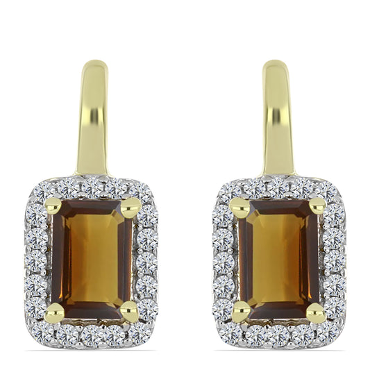 Cercei din Argint 925 Placat cu Aur ( 3.25 grame ) cu Cuarț Coniac și Topaz Alb 1.26 Carate
