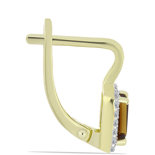 Cercei din Argint 925 Placat cu Aur ( 3.25 grame ) cu Cuarț Coniac și Topaz Alb 1.26 Carate