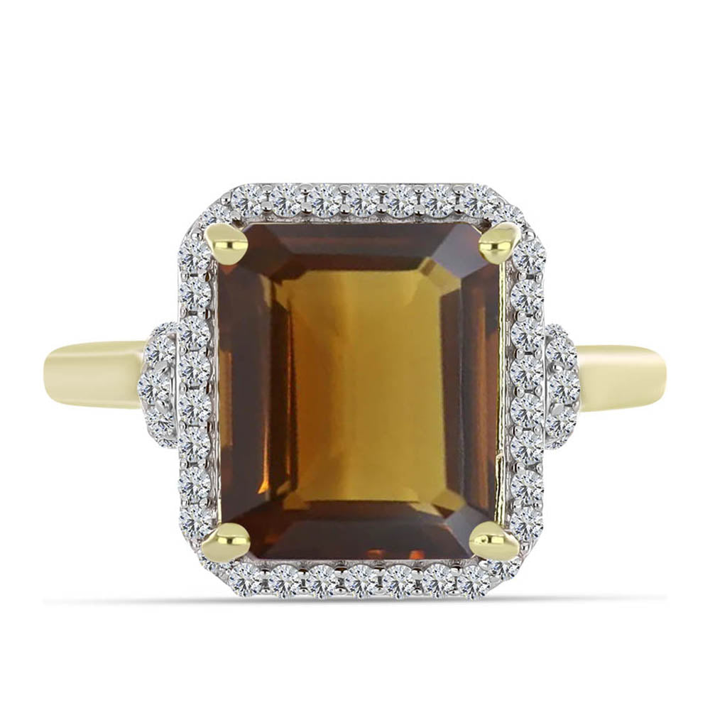 Inel din Argint 925 Placat cu Aur ( 3.72 grame ) cu Cuarț Coniac și Topaz Alb 5.63 Carate