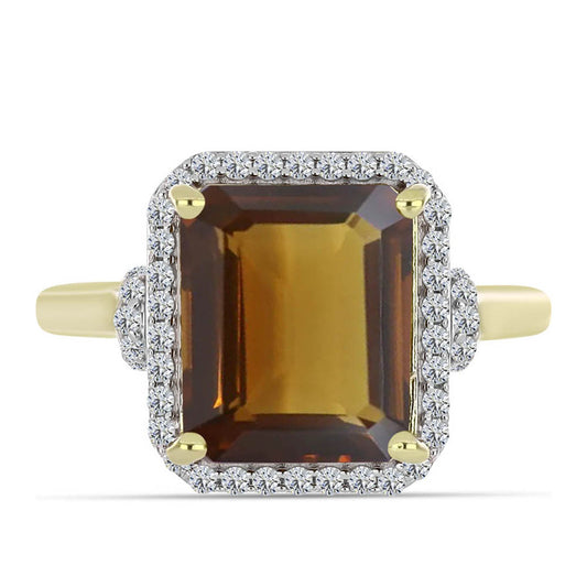 Inel din Argint 925 Placat cu Aur ( 3.72 grame ) cu Cuarț Coniac și Topaz Alb 5.63 Carate