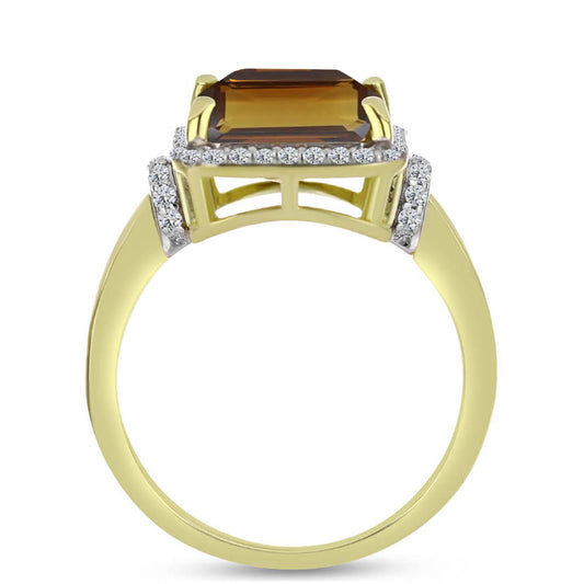 Inel din Argint 925 Placat cu Aur ( 3.72 grame ) cu Cuarț Coniac și Topaz Alb 5.63 Carate