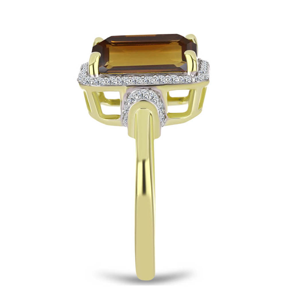 Inel din Argint 925 Placat cu Aur ( 3.72 grame ) cu Cuarț Coniac și Topaz Alb 5.63 Carate 4 