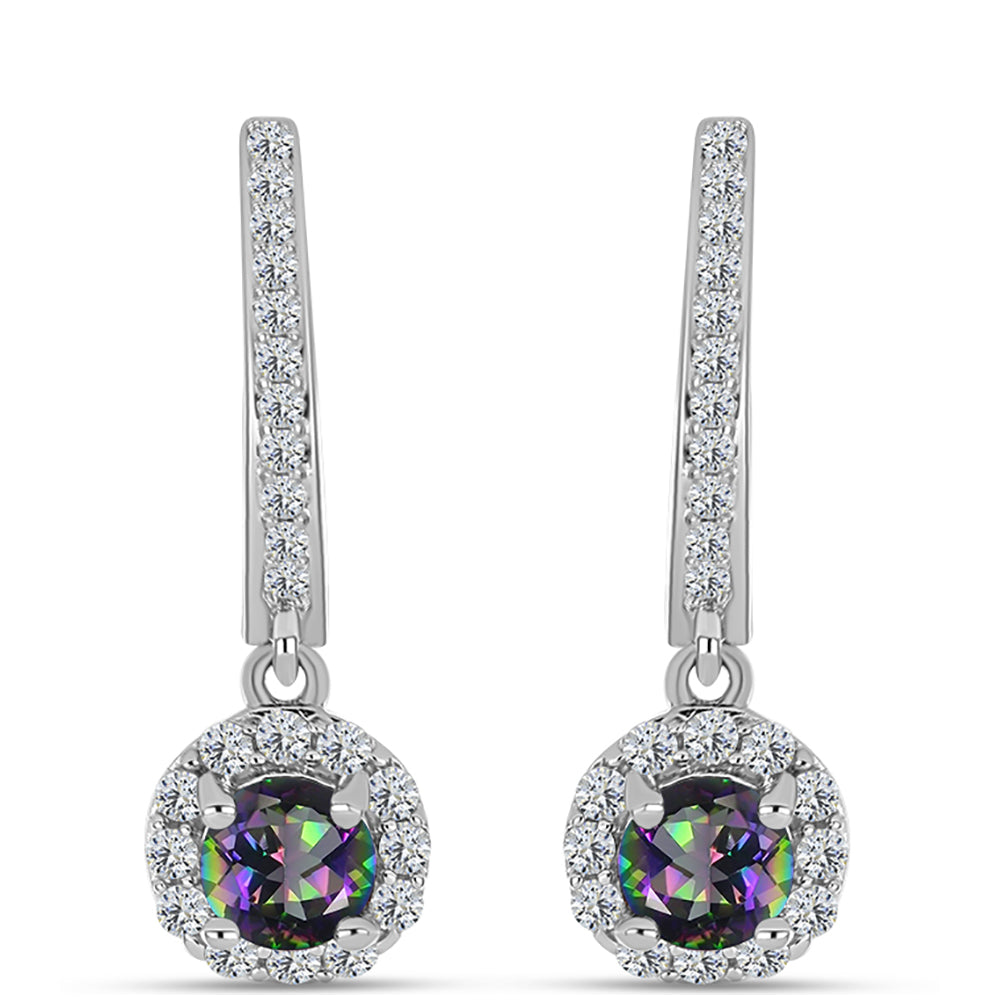 Cercei din Argint 925 ( 3.48 grame ) cu Cuarț Mistic Verde Brazilian și Topaz Alb 1.55 Carate