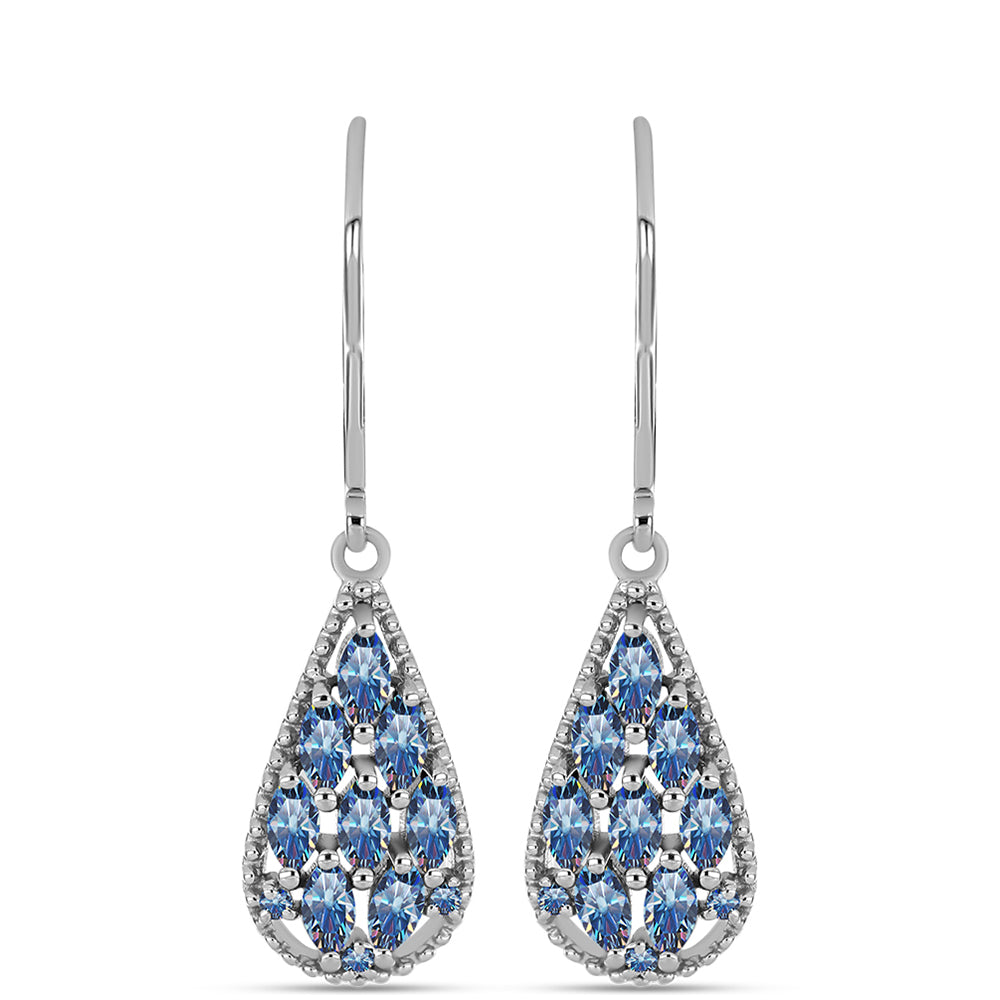 Cercei din Argint 925 ( 2.38 grame ) cu Moissanite Albastru Oceanic 1.16 Carate 1 