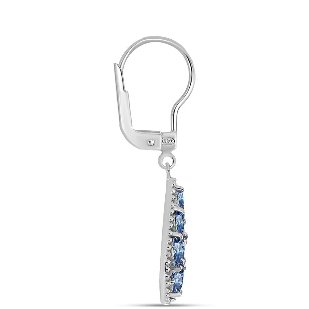 Cercei din Argint 925 ( 2.38 grame ) cu Moissanite Albastru Oceanic 1.16 Carate 2 