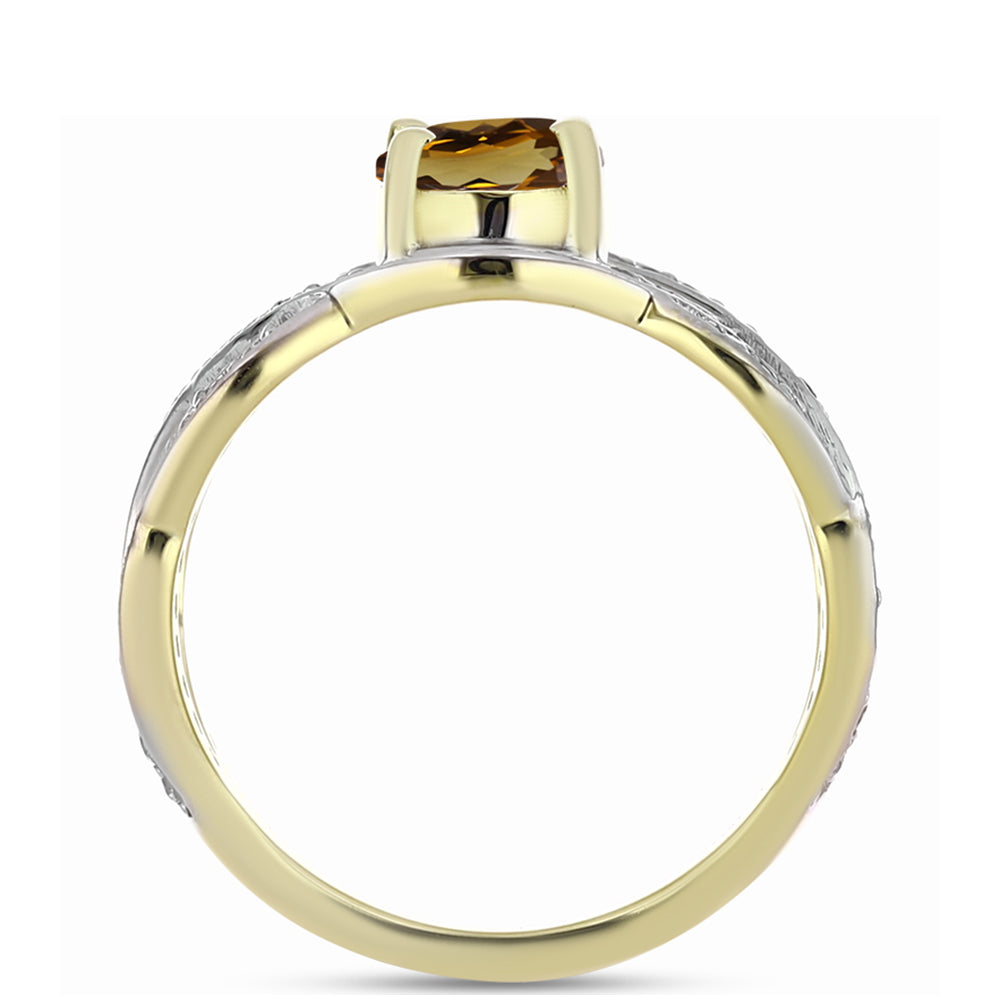 Inel din Argint 925 Placat cu Aur ( 3.34 grame ) cu Cuarț Coniac și Topaz Alb 1.41 Carate