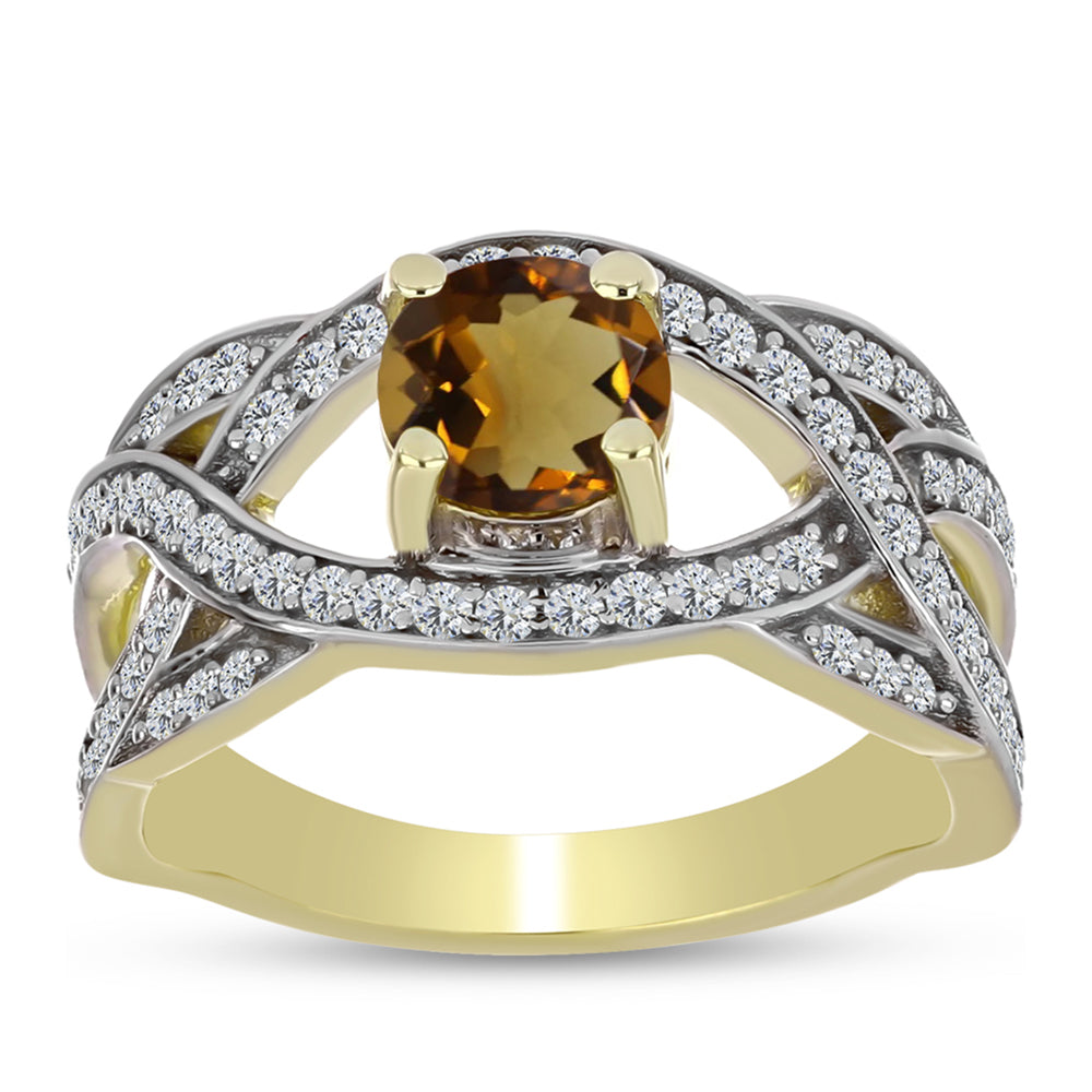 Inel din Argint 925 Placat cu Aur ( 3.34 grame ) cu Cuarț Coniac și Topaz Alb 1.41 Carate 3 